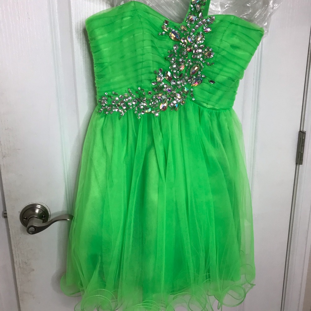 Green one strap prom dress